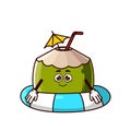 Cute coconut character with swim ring float. Fruit summer icon concept isolated. flat cartoon style Premium Vector Royalty Free Stock Photo