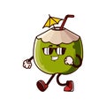 Cute coconut character walking with eyeglass. Fruit character icon concept isolated. flat cartoon style Premium Vector Royalty Free Stock Photo