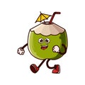 Cute coconut character walking with happy face. Fruit character icon concept isolated. flat cartoon style Premium Vector Royalty Free Stock Photo