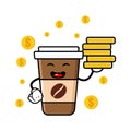 Cute coffe cup cartoon mascot character funny expression