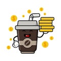 Cute coffe cup cartoon mascot character funny expression