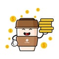 Cute coffe cup cartoon mascot character funny expression