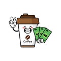 Cute coffe cup cartoon mascot character funny expression