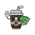 Cute coffe cup cartoon mascot character funny expression