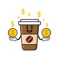 Cute coffe cup cartoon mascot character funny expression