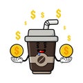 Cute coffe cup cartoon mascot character funny expression