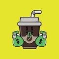 Cute coffe cup cartoon mascot character funny expression