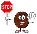 Cute Coffee Bean Cartoon Mascot Character Gesturing And Holding A Stop Sign Royalty Free Stock Photo