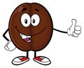 Cute Coffee Bean Cartoon Mascot Character Giving A Thumb Up. Royalty Free Stock Photo