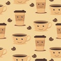 Cute coffee character seamless pattern