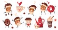 Cute coffee characters, kawaii banner.