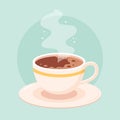 Cute coffee cup cartoon, concept vector illustration in flat cartoon style, on light blue background Royalty Free Stock Photo