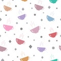 Coffee cups vector pattern. Pastel colours with white background seamless background pattern. Vector illustration Royalty Free Stock Photo