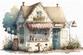 Cute coffee shop. AI generative watercolor illustration