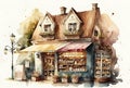 Cute coffee shop. AI generative watercolor illustration
