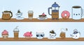 Cute Coffee Shop Vector Clipart Character Set