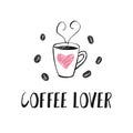 Cute coffee sticker design with cup and heart Royalty Free Stock Photo