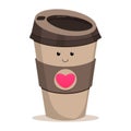 Cute coffee, tea or hot chocolate character in trendy kawaii style.