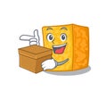 Cute colby jack cheese cartoon character having a box