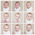 Cute collage of a little toddler baby boy, making different face Royalty Free Stock Photo