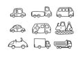 Cute collection cars isolated on a white background. Icons in doodle style for kids design. Isolated on white vector