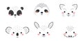 Cute collection of cartoon animal faces. Party decor for children. Childish print for cards, stickers, invitation, nursery Royalty Free Stock Photo