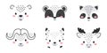 Cute collection of cartoon animal faces. Party decor for children. Childish print for cards, stickers, invitation, nursery Royalty Free Stock Photo