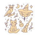Cute collection of drawn witch elements Royalty Free Stock Photo