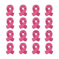 Cute collection of pink breast cancer awareness icon cartoons