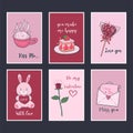 Cute collection for valentine`s day. Festive set of cards. Vector graphics Royalty Free Stock Photo