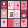 Cute collection for valentine s day. Festive set of cards. Vector graphics Royalty Free Stock Photo