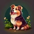 Cute Collie Dog breed dog cartoon drawing. Digital art illustration. Generative AI