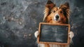 Adorable Shetland Sheepdog Holding Blank Chalkboard, Perfect for Custom Messages, Announcements, and Creative Projects, Capturing