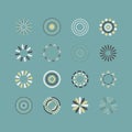 Cute color circle emblem icons design elements set on teal