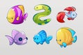 Cute color sea fish icon vector set for aquarium Royalty Free Stock Photo