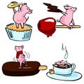 Cute color vector funny set costumed magic pigs Royalty Free Stock Photo