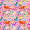 Cute colored dinosaurus seamless pattern vector design. Illustration of seamless background dino, animal dinosaur