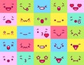 Cute colored faces collection. Happy smile expression