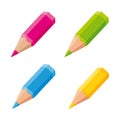 Cute colored pencils. Vector icons set.