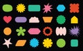 Cute colorful abstract assorted kids empty random shapes emblems and labels set design elements on black Royalty Free Stock Photo