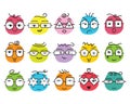 Cute colorful abstract emoticons faces with geometrical shapes eyeglasses and different emotions round icons set on white