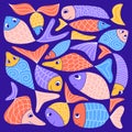 Cute colorful aquarium fish doodle. Funny kids naive abstract style. Marine life souvenirs, print, wall decor. Vector illustration Royalty Free Stock Photo