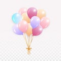 Cute colorful balloon collection. Multicolor balloon png. Birthday balloon design with golden ribbon. Blue, purple, red, yellow Royalty Free Stock Photo