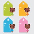 Cute colorful bear girls cartoon illustration for Birthday gift tags design Royalty Free Stock Photo