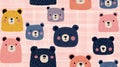 Cute Colorful Bear Pattern on Pink Textured Background Royalty Free Stock Photo