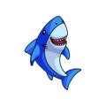 Cute colorful blue grey shark laughs with open mouth