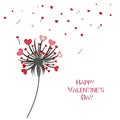Dandelion with red retro hearts. Happy Valentine`s Day greeting card Royalty Free Stock Photo