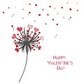 Dandelion with red retro hearts. Happy Valentine`s Day greeting card