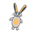 Cute colorful bunny rabbit cartoon icon. Child toy. Idea for decors, school holidays, childhood themes. Vector isolated artwork.