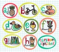 Cute colorful cartoon alphabet from A to H